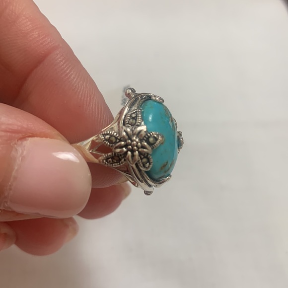 NWT JTV OVAL CABOCHON ARIZONA TURQUOISE W/MARCASITE STERLING SILVER RING - Picture 5 of 6